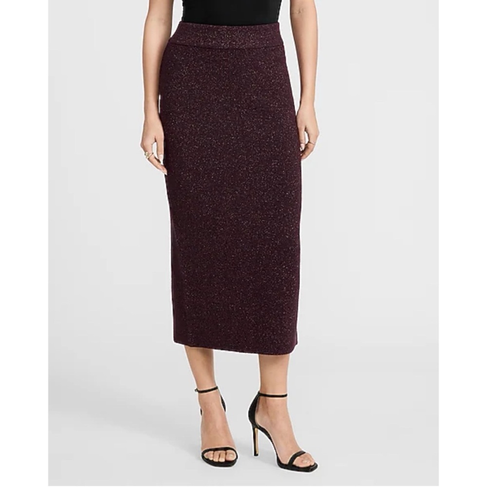 Metallic High Waisted Midi Sweater Skirt